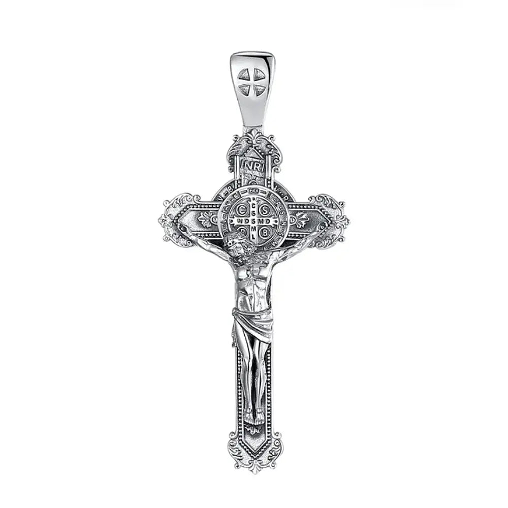 Colgante cruz San Benito maciza con cristo en plata fina 950 1