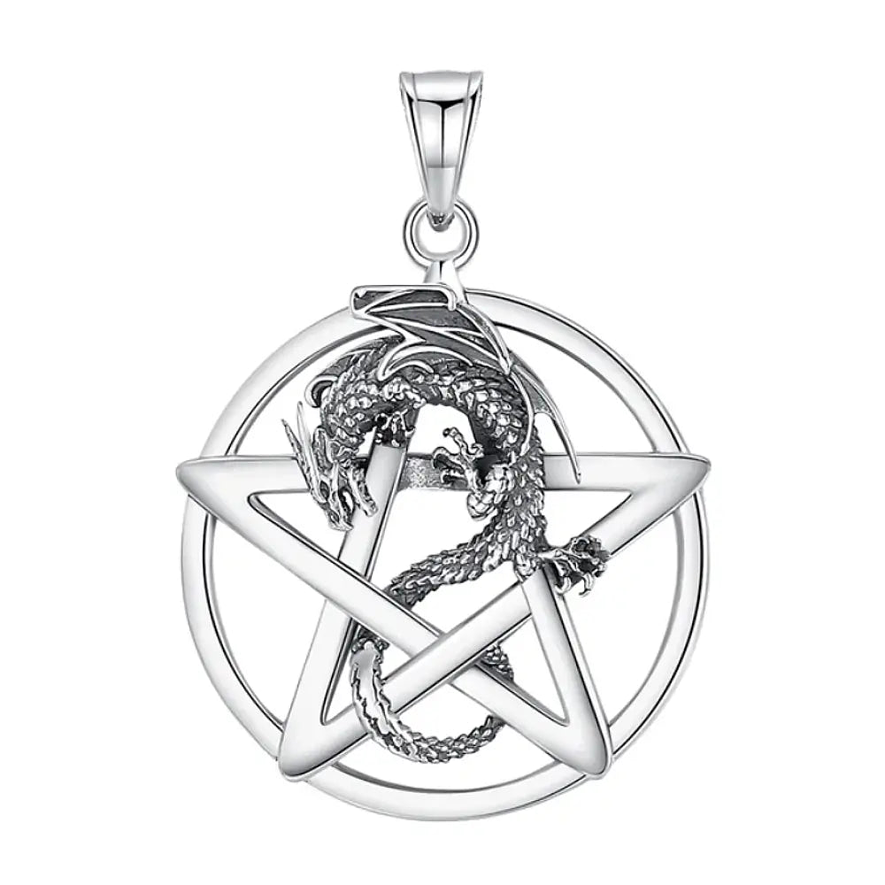 Colgante pentagrama y dragon en plata fina 950 1
