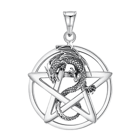 Colgante pentagrama y dragon en plata fina 950