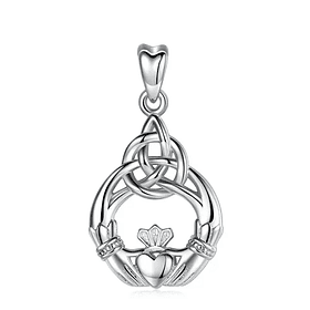 Colgante claddagh con nudo celta en plata fina 950