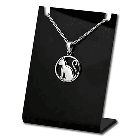 Colgante de gato en plata fina, con cadena