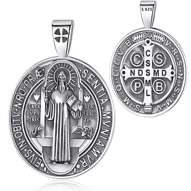 Colgante San Benito ovalado en plata fina 950