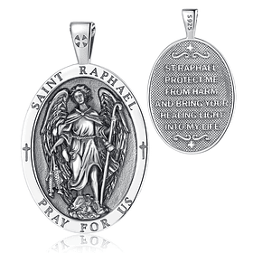 Colgante san Rafael arcángel en plata fina, con cadena