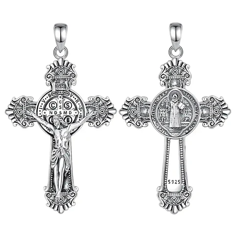 Colgante cruz de San Benito maciza en plata 925