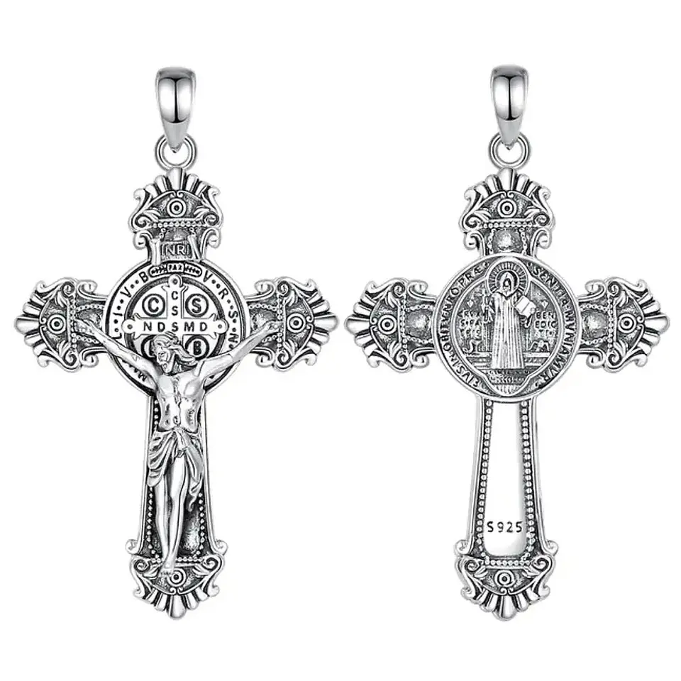 Colgante cruz de San Benito maciza en plata 925 1