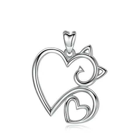 Colgante gato corazón en plata 925