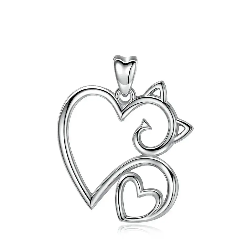 Colgante gato corazón en plata 925 1
