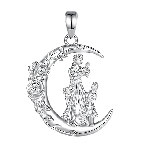 Colgante media luna madre y niñas en plata 925