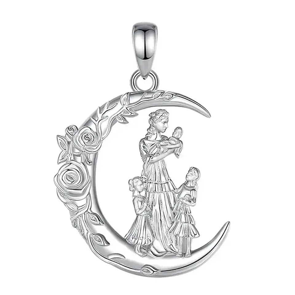 Colgante media luna madre y niñas en plata 925 1