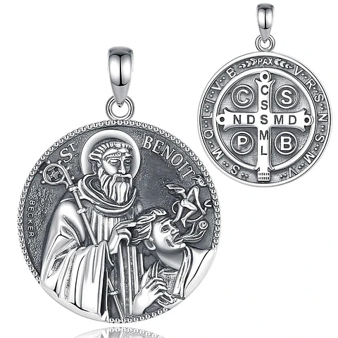 Colgante medallón San Benito macizo en plata 925
