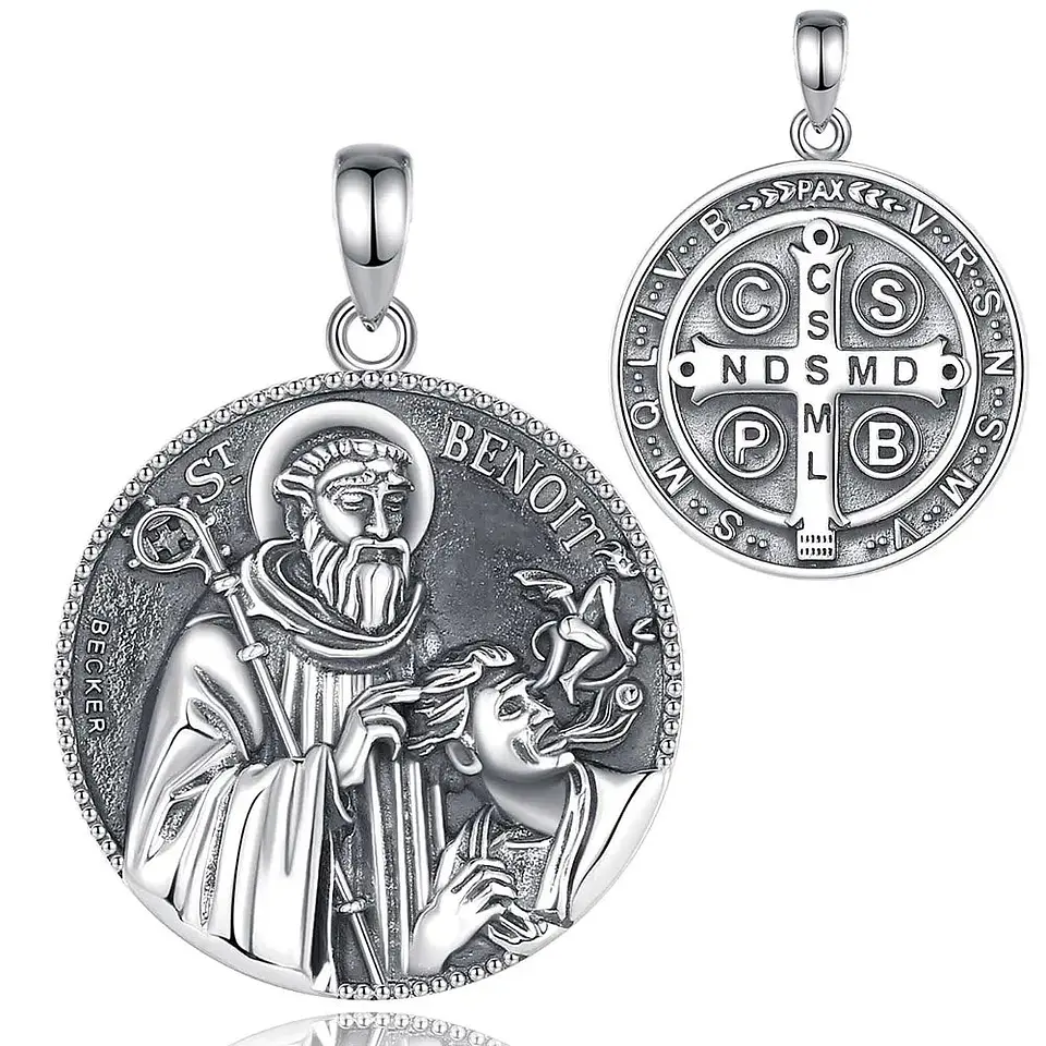Colgante medallón San Benito macizo en plata 925 1