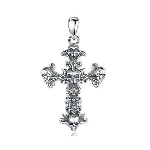 Colgante cruz de calavera en plata 925