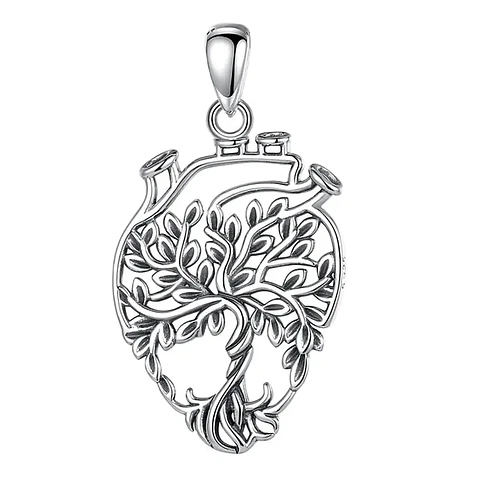 Colgante de corazón árbol de la vida en plata 925