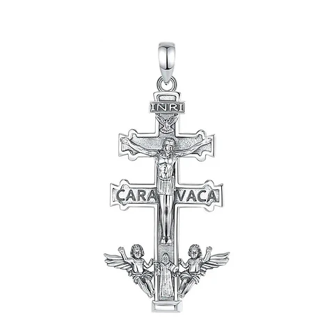 Colgante Cruz de caravaca con san benito en plata 925