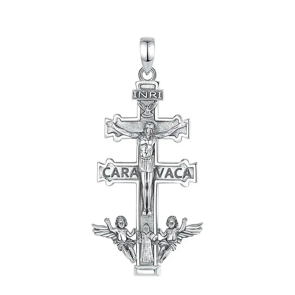 Colgante Cruz de caravaca con san benito en plata 925 1