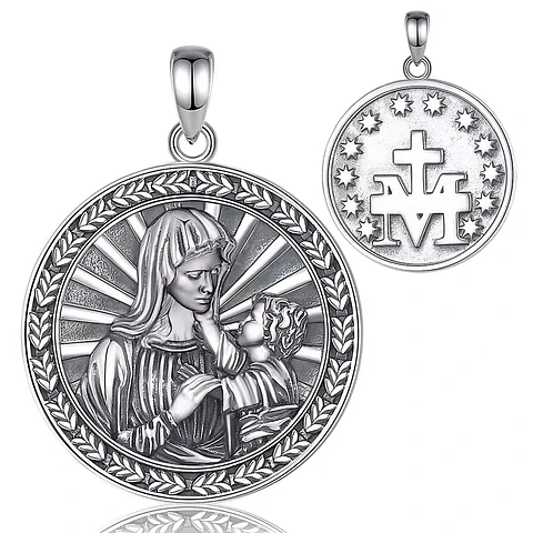 Colgante virgen maria con niño jesus en plata 925