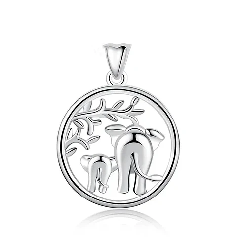 Colgante de elefante madre con hijo en plata 925