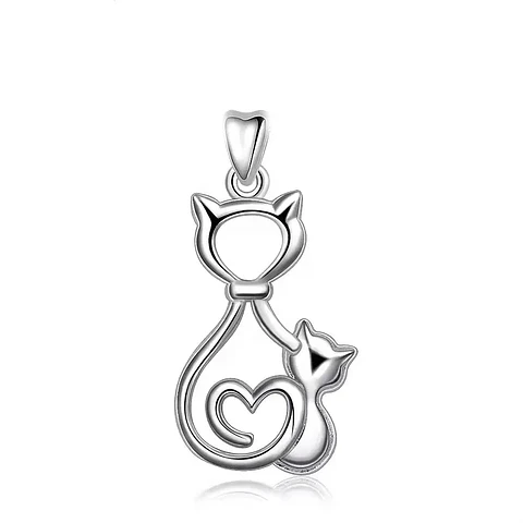 Colgante de gato mama con hijo en plata 925