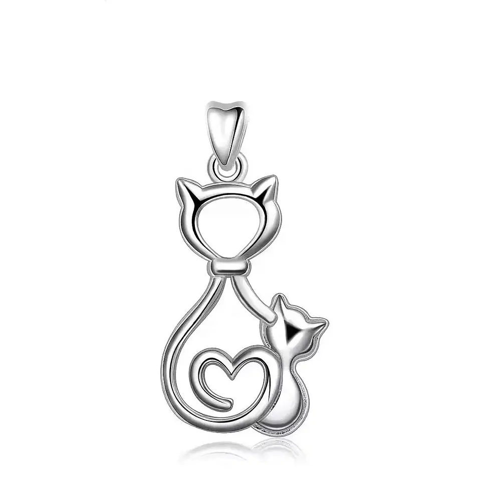 Colgante de gato mama con hijo en plata 925 1