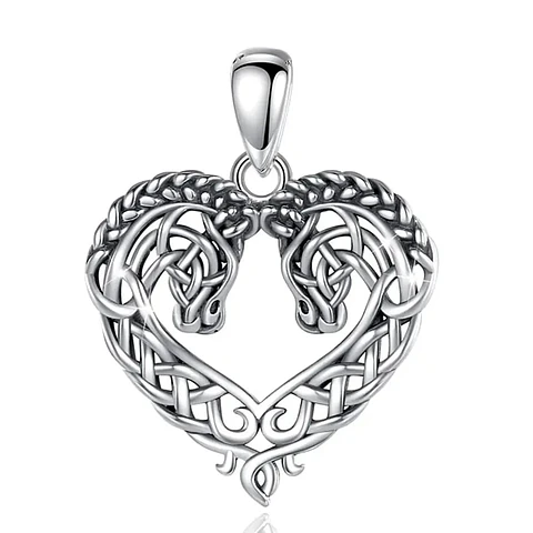 Colgante caballos corazon en plata 925