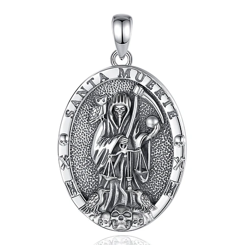 Colgante medalla santa muerte en plata 925