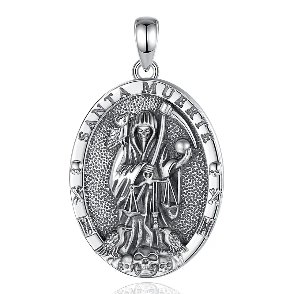Colgante medalla santa muerte en plata 925 1