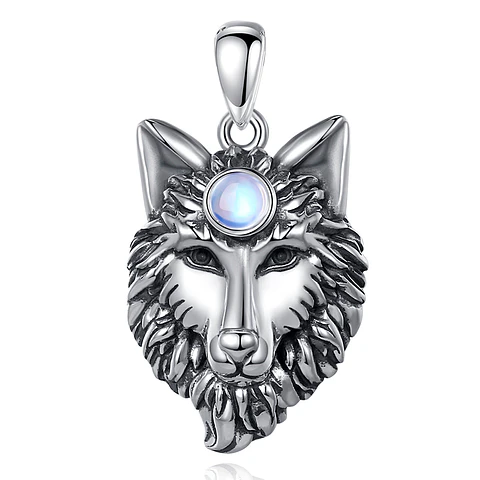 Colgante lobo nordico skoll con piedra luna en plata 925