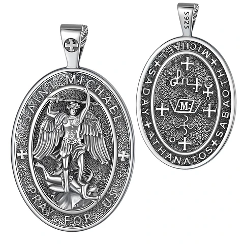 Colgante medalla ovalada san miguel de arcángel en plata 925