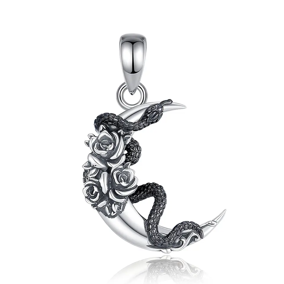 Colgante de media luna con serpiente en plata fina 925 1
