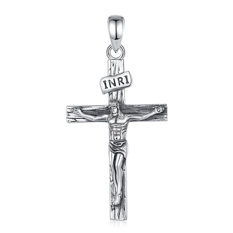 Colgante de cruz cristiana golgota en plata 925