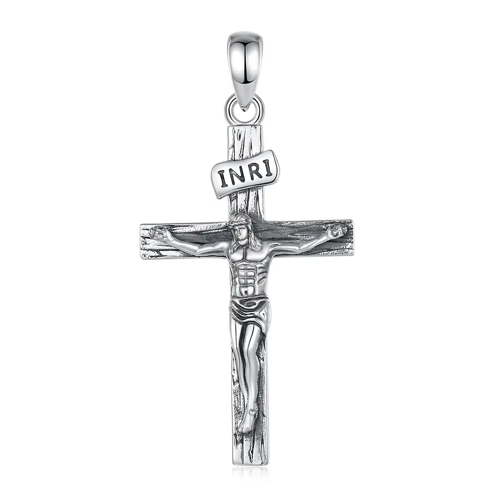 Colgante de cruz cristiana golgota en plata 925 1