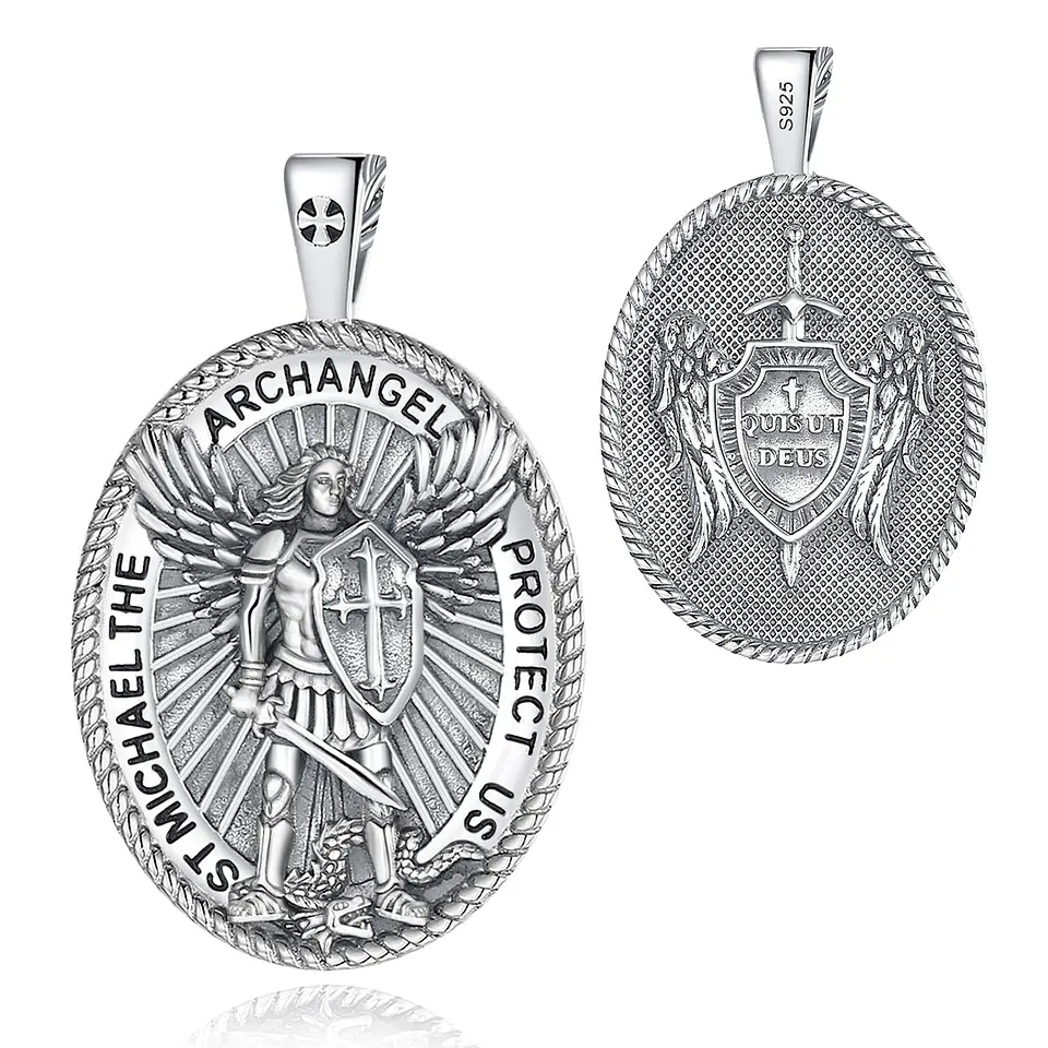 Colgante arcángel san Miguel en plata 925, todos los símbolos 1