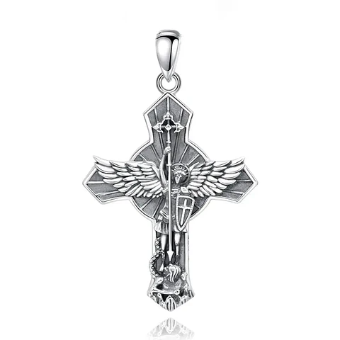 Colgante cruz de San Miguel de arcángel protector en plata 925