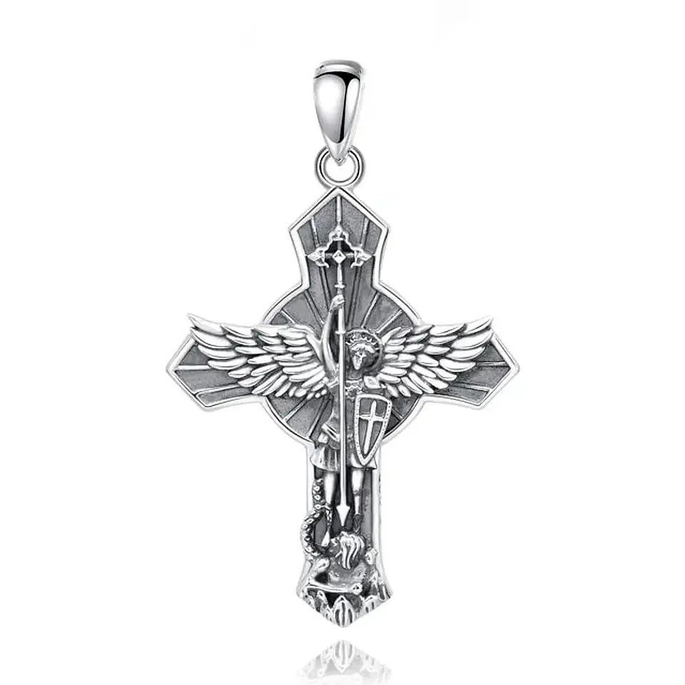 Colgante cruz de San Miguel de arcángel protector en plata 925 1