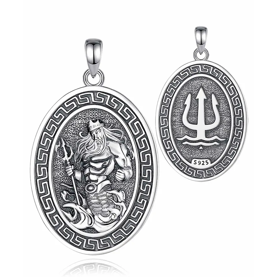 Colgante de Neptuno poseidon dios del mar en plata 925 1