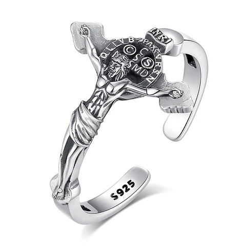 Anillo cruz de san Benito en plata 925