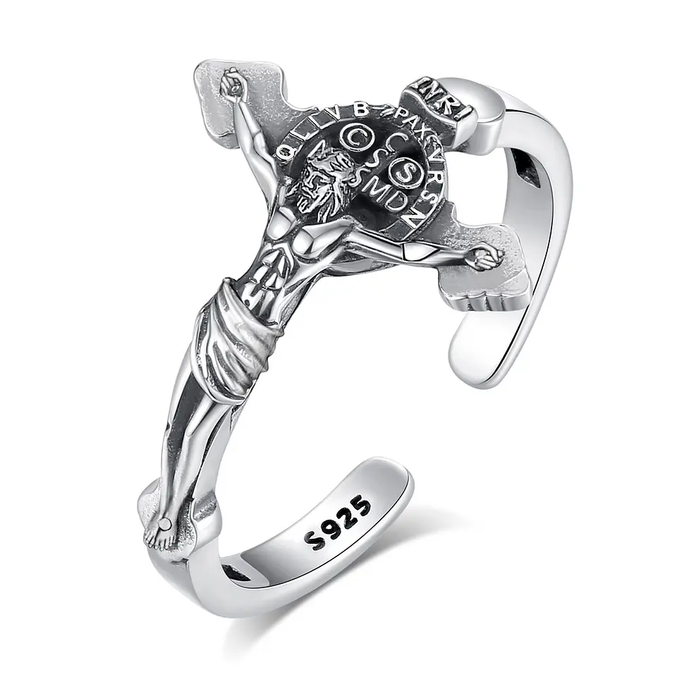 Anillo cruz de san Benito en plata 925 1