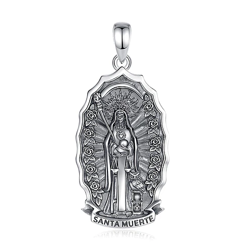 Colgante Santa muerte en plata 925, todos los símbolos