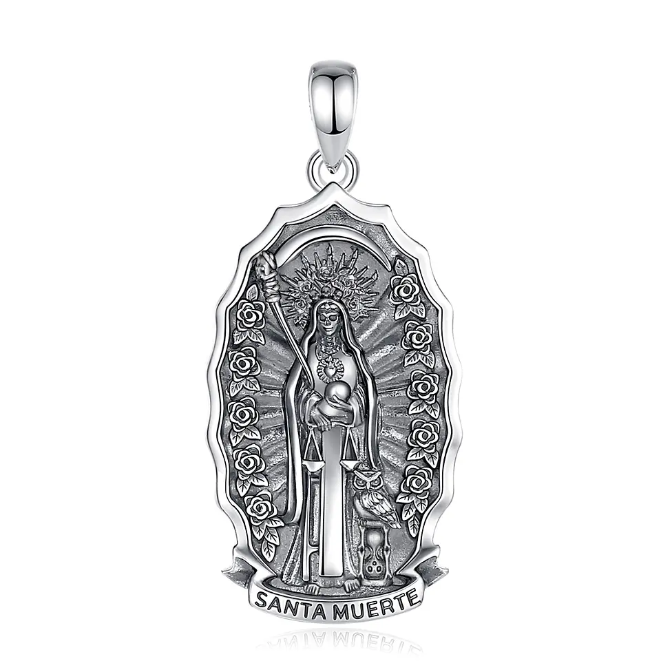 Colgante Santa muerte en plata 925, todos los símbolos 1