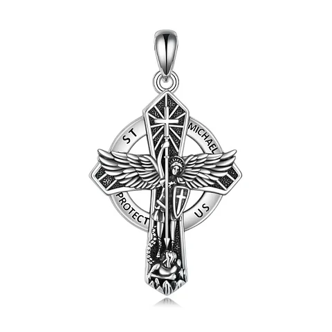 Colgante cruz de arcángel san miguel en plata 925