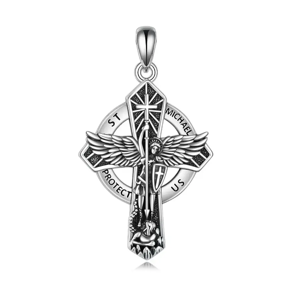 Colgante cruz de arcángel san miguel en plata 925 1