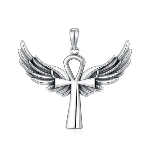 Colgante cruz lisa con alas en plata 925