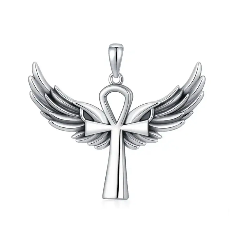 Colgante cruz lisa con alas en plata 925 1