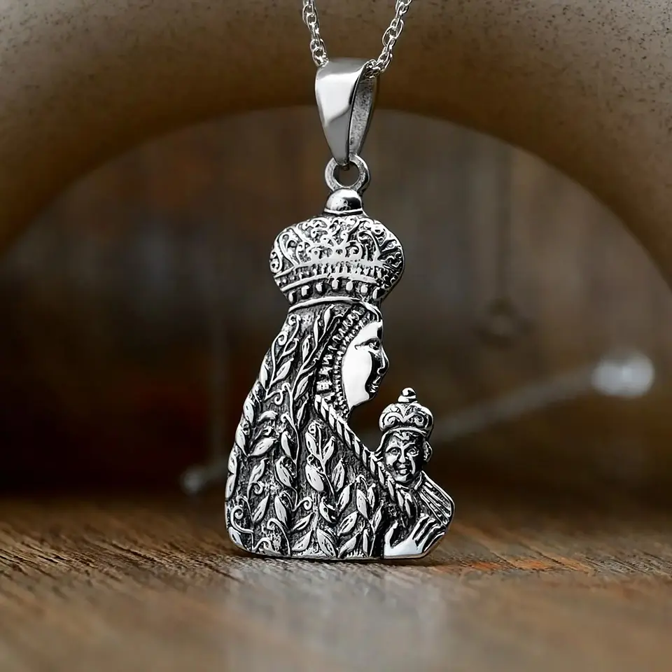 Colgante virgen de monserrat grande en plata 925 1