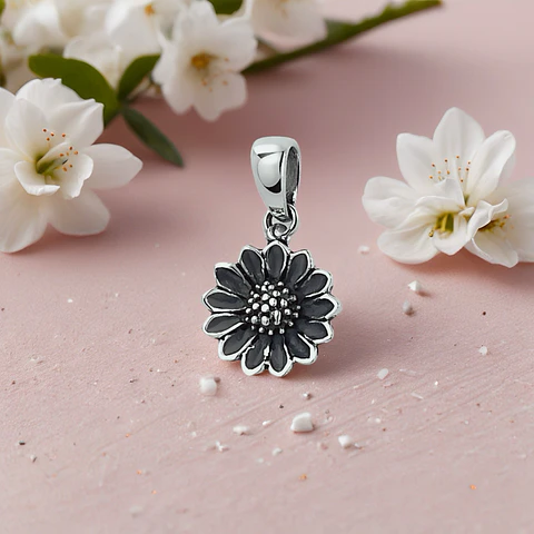Colgamte de flor girasol en plata 925