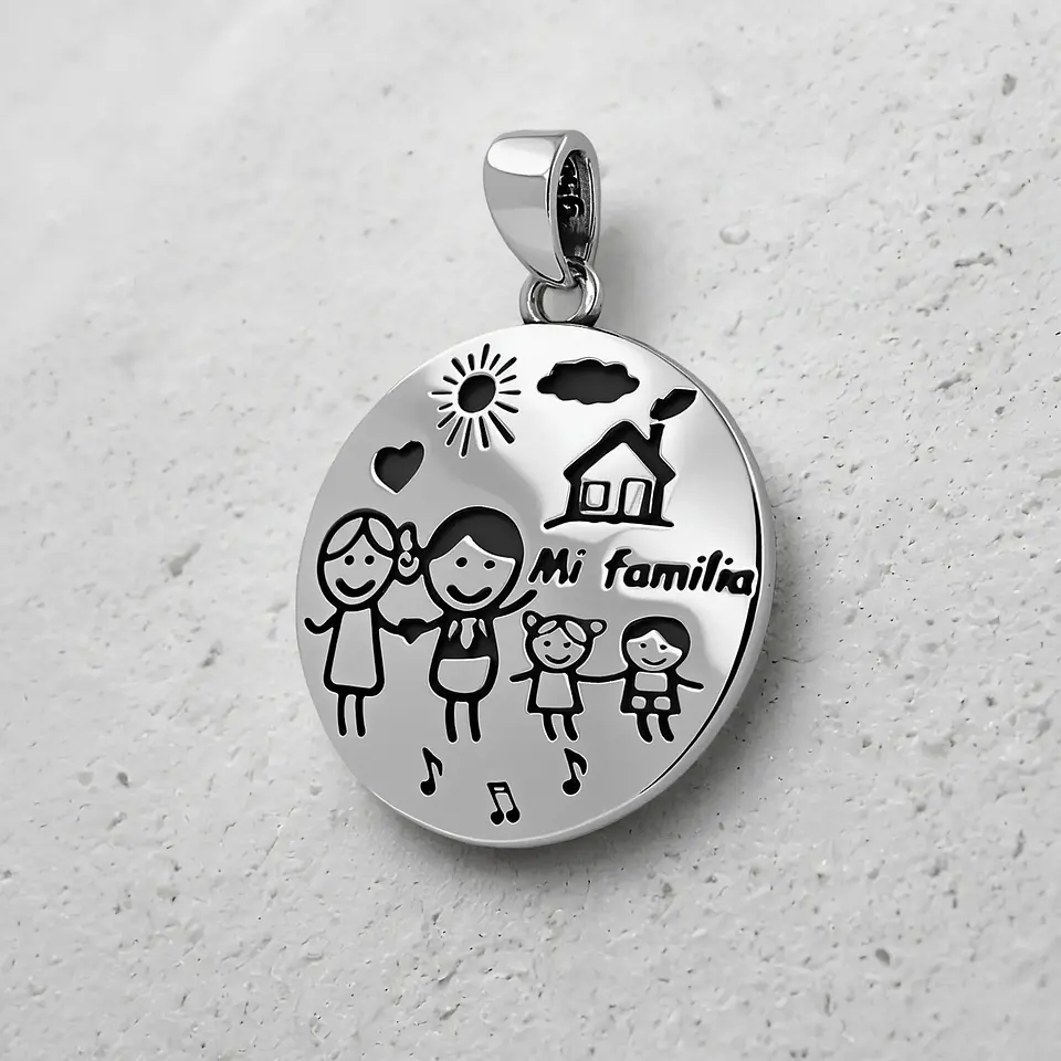 Colgante mama papa niña niña en plata 950 1