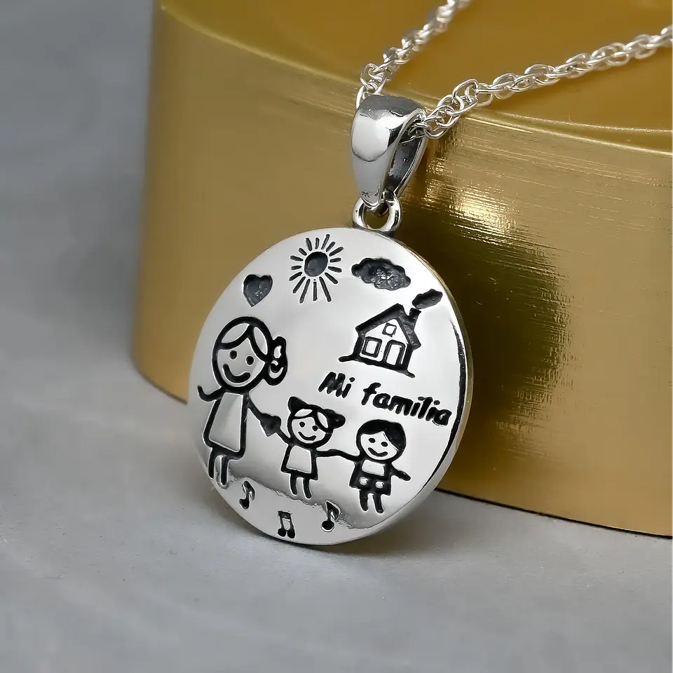 Colgante madre, niña y niño en plata 950 1