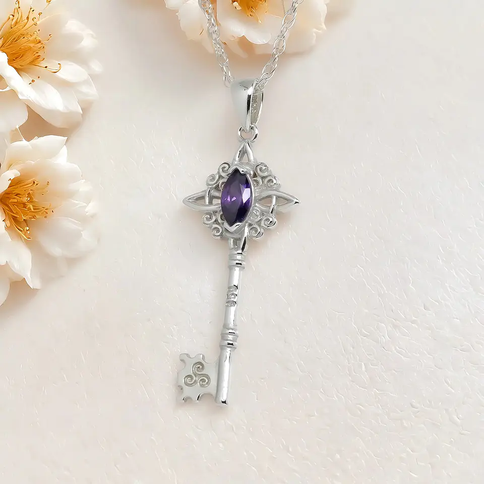 Colgante llave nudo de brujas con amatista en plata 950 1