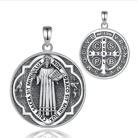 Colgante medalla de San Benito en plata 925