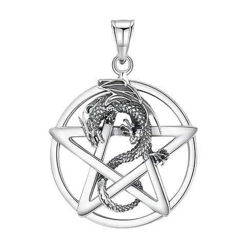 Colgante pentagrama y dragon en plata 925